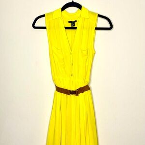 H&M Mini Yellow A-Line Dress w/ Cognac Belt